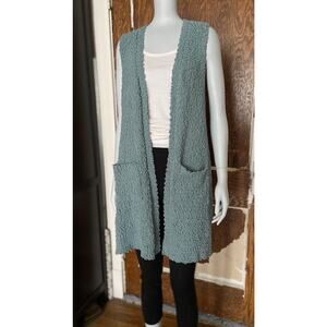 MULTIPLES Long Blue/Green Sherpa Sweater Vest sz M
